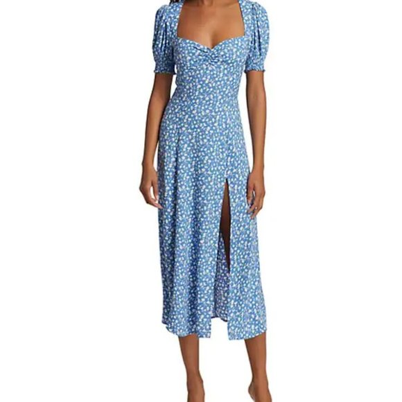 Reformation Lacey Dress Marie Blue White Floral Midi Floral 10 slit cap smock ml - Picture 5 of 12